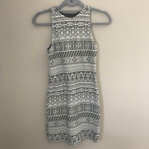 Gray and White Tribal Patterned Bodycon Dress